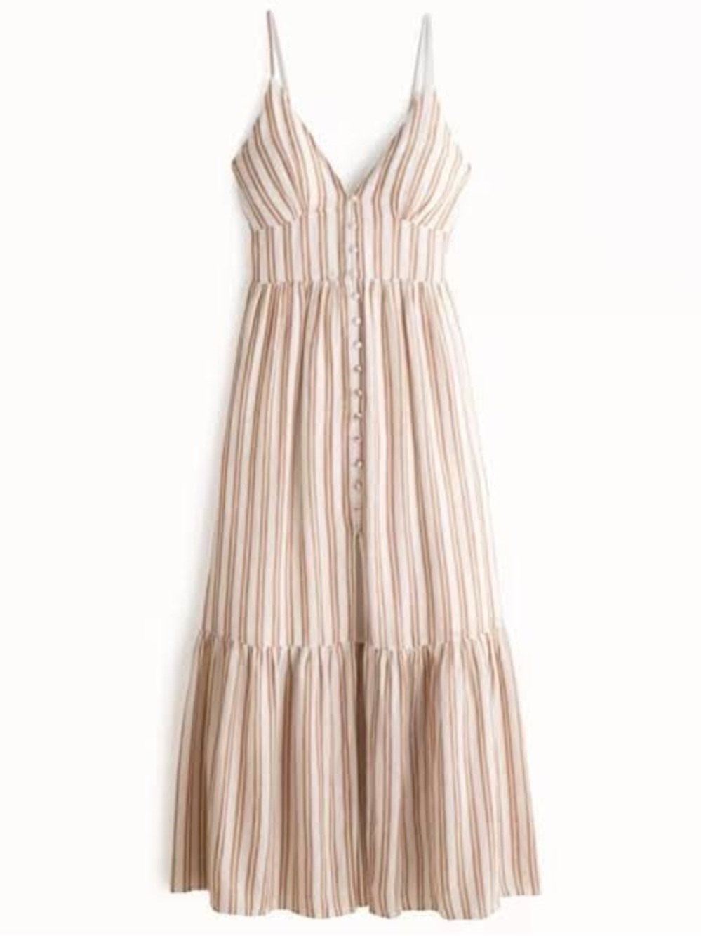 Abercrombie & Fitch Beige and White Striped Button-Front Maxi Dress